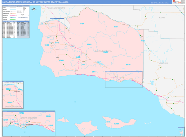 Santa Maria-Santa Barbara Metro Area Wall Map